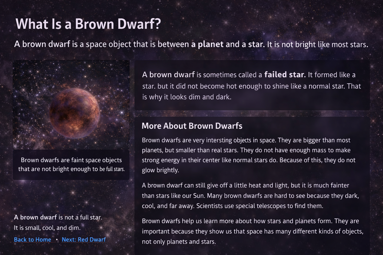 A dim reddish-brown object against a star field.